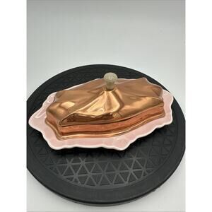Vintage Ceramic Butter Dish Pottery Studio art USA Cooper Lid MCM